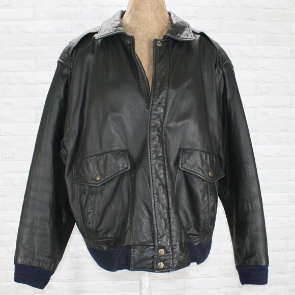 ROUNDTREE & YORKE Jacket Genuine Leather Black Biker Outerwear Winter Coat Large - Picture 1 of 17
